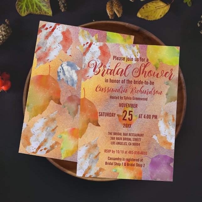 Fall Warm Vibrant Watercolor Leaves Bridal Shower Invitation (Creator Uploaded)