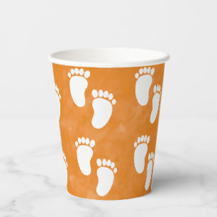 Fall Watercolor Baby Shower Footprint Pattern Paper Cups