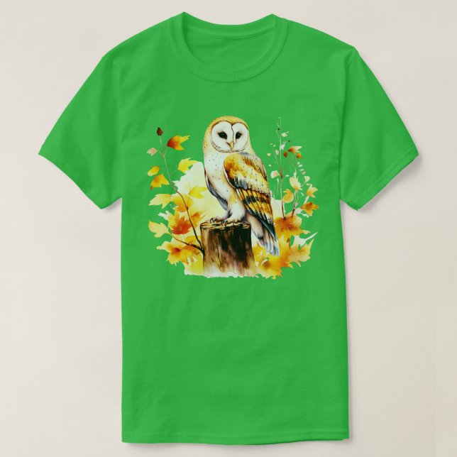 Fall Watercolor Barn Owl T-Shirt (Design Front)