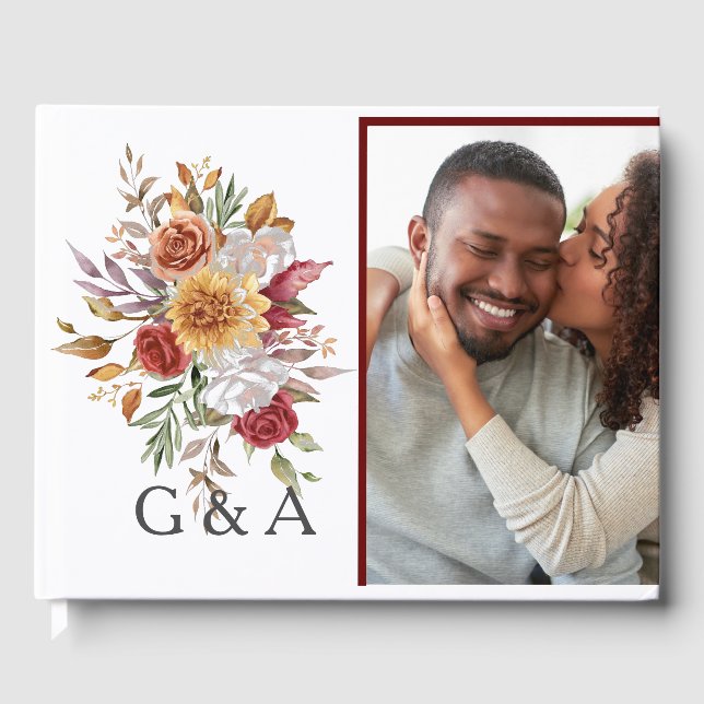 Fall Watercolor Botanical Monogram  Guest Book (Front)