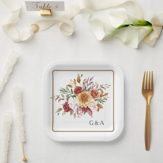 Fall Watercolor Botanical  Paper Plate (Wedding)