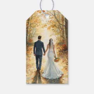 Fall Watercolor Bride & Groom Painted Wedding  Gift Tags