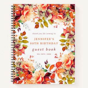 Fall Watercolor Floral 80th Birthday Guest Book