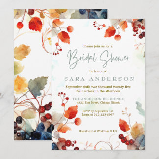 Fall Watercolor Floral Bridal Shower Invitation
