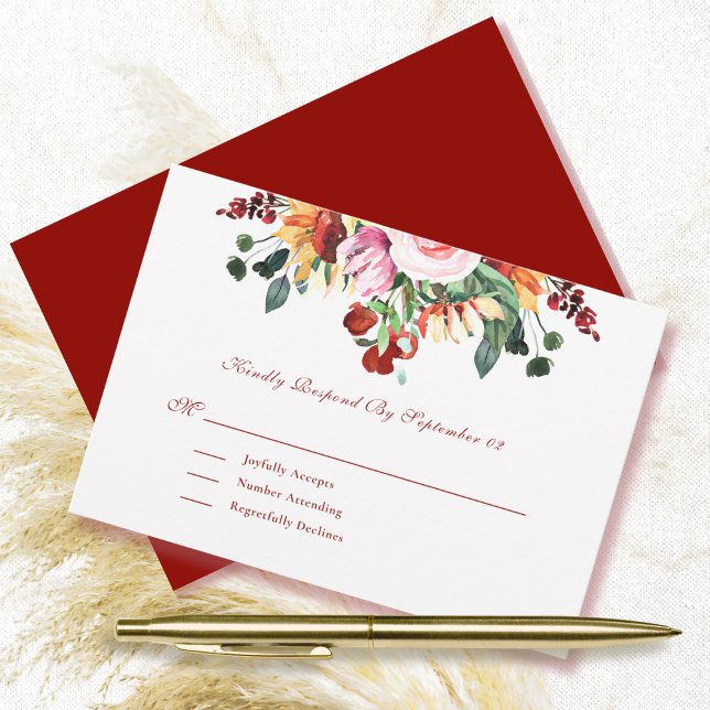 Fall Watercolor Floral Burgundy Wedding RSVP  (Creator Uploaded)