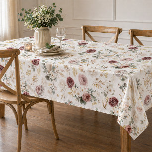 Fall Watercolor Floral Dusty Rose Wedding  Tablecloth