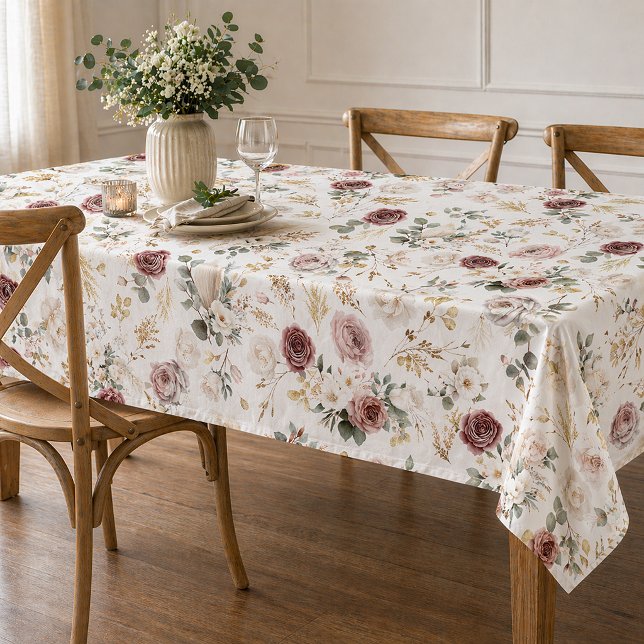 Fall Watercolor Floral Dusty Rose Wedding  Tablecloth (Fall Floral Tablecloth)