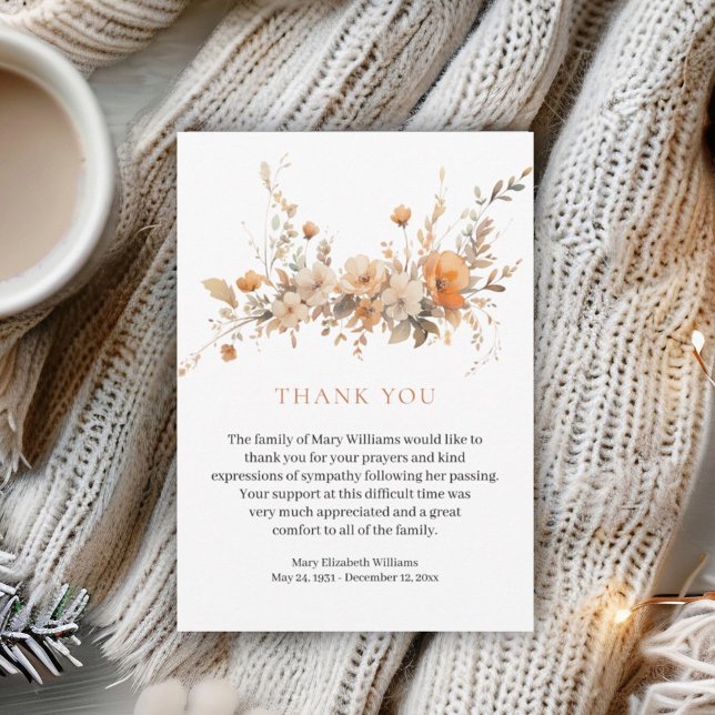 Fall Watercolor Floral Funeral Thank You (Creator Uploaded)