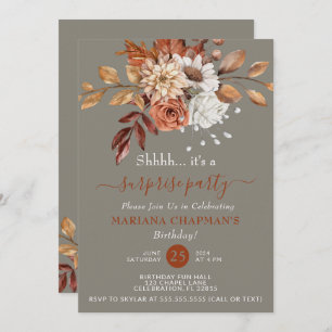 Fall Watercolor Floral Grey Surprise Party Invitation