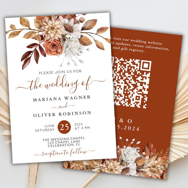 Fall Watercolor Floral QR Code Wedding Invitation (Creator Uploaded)