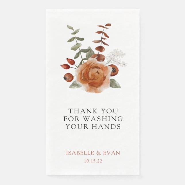 Fall Watercolor Floral Wedding Guest Towel  Napkin (Front)