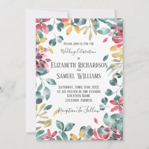 Fall Watercolor Flower Wedding Invitation