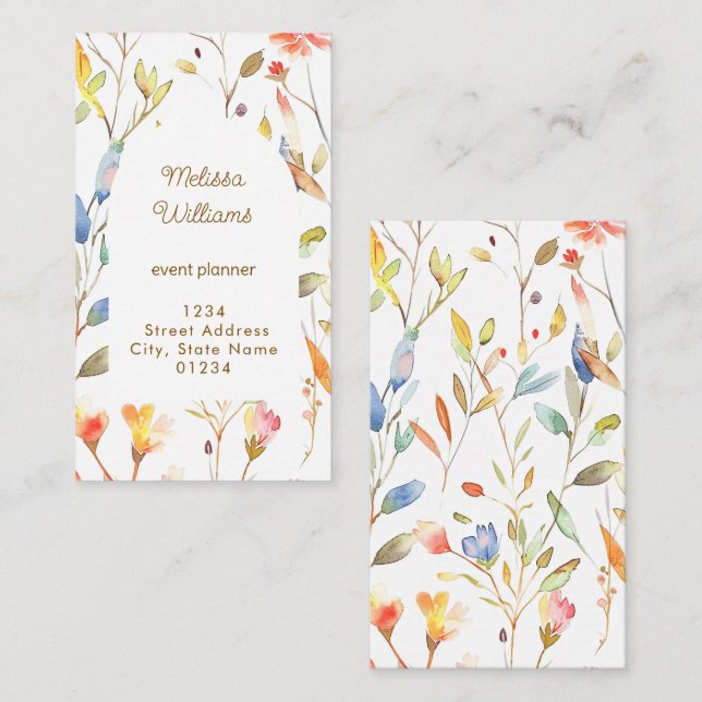fall watercolor flowers  business card (Front/Back)