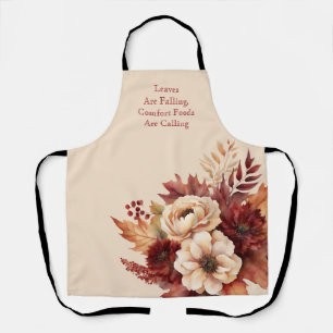 Fall Watercolor Flowers-Cream and Red- Apron