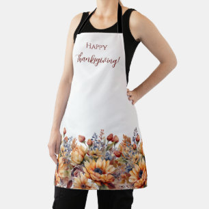 Fall Watercolor Flowers- White Coloured Apron