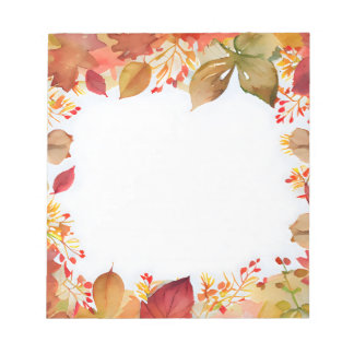 Fall Watercolor Frame Rustic Red Leaves Notepad