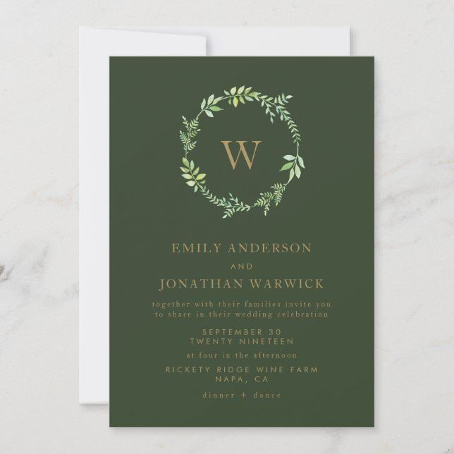 Fall Watercolor Greenery Wreath Wedding Invitation (Front)