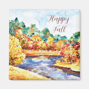 Fall watercolor landscape with customisable text magnet