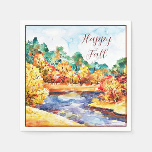 Fall watercolor landscape with customisable text napkin