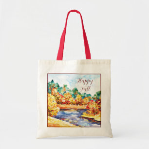 Fall watercolor landscape with customisable text tote bag