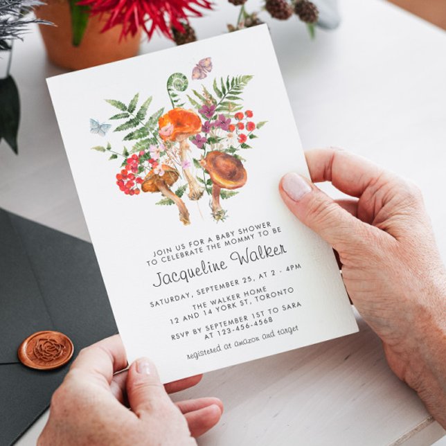 Fall Watercolor Mushroom Baby Shower Invitation (Creator Uploaded)