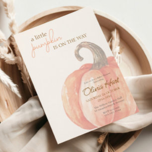 Fall Watercolor Orange Pumpkin Baby Shower Invitation