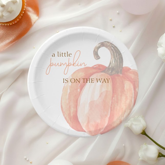 Fall Watercolor Orange Pumpkin Baby Shower  Paper Plate (Creator Uploaded)