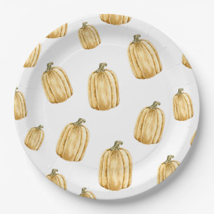 Fall Watercolor Orange Pumpkin Party Paper Plate