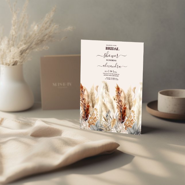 Fall  Watercolor Pampas Grass Bridal Invitation (Creator Uploaded)