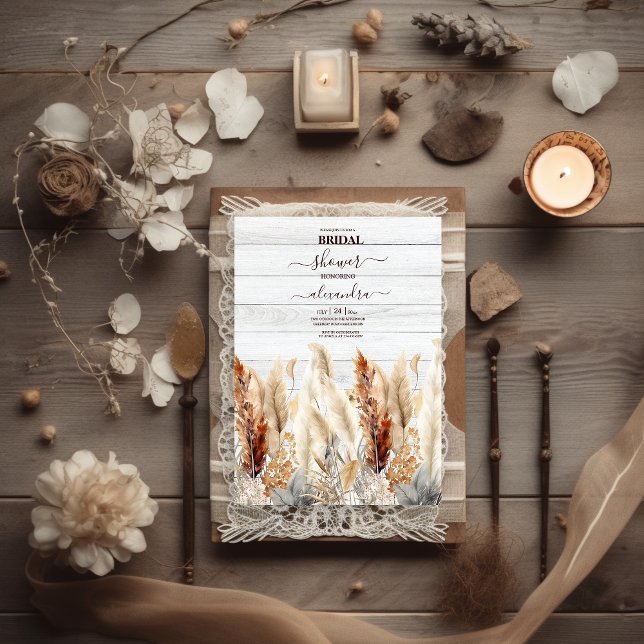 Fall  Watercolor Pampas Grass Bridal Invitation (Creator Uploaded)