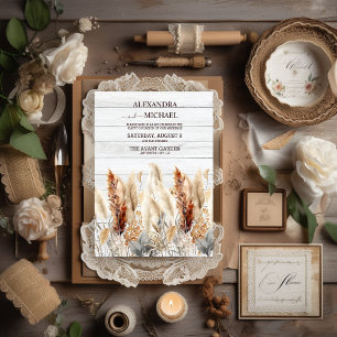 Fall  Watercolor Pampas Grass Wedding Invitation