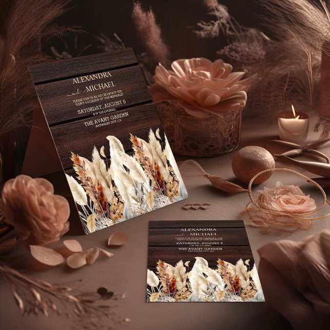 Fall  Watercolor Pampas Grass Wedding Invitation (Creator Uploaded)