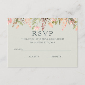 Fall Watercolor Peach and Green Wedding RSVP Card