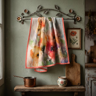 Fall watercolor poppies tea towel