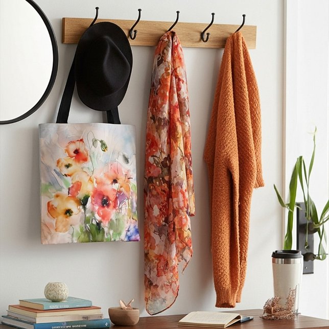 Fall watercolor poppies  tote bag (Creator Uploaded)