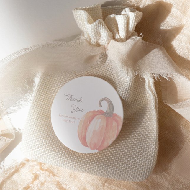 Fall Watercolor Pumpkin Baby Shower Classic Round Sticker (Creator Uploaded)