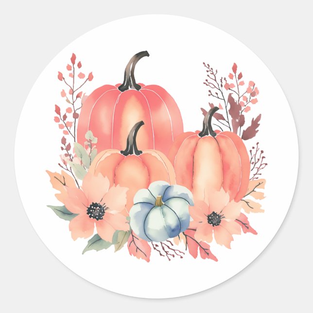 Fall Watercolor Pumpkin Boho Classic Round Sticker (Front)