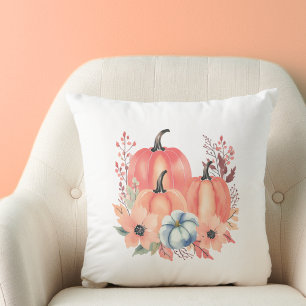 Fall Watercolor Pumpkin Boho Cushion
