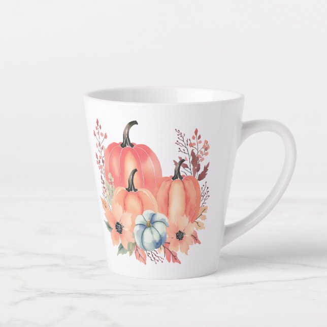 Fall Watercolor Pumpkin Boho Latte Mug (Right)
