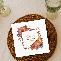 Fall Watercolor Pumpkin  Floral Baby Shower  Napkin