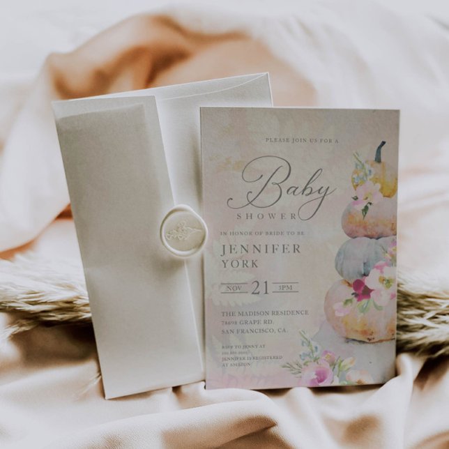 Fall Watercolor Pumpkin Girl Baby Shower Invitation (Creator Uploaded)