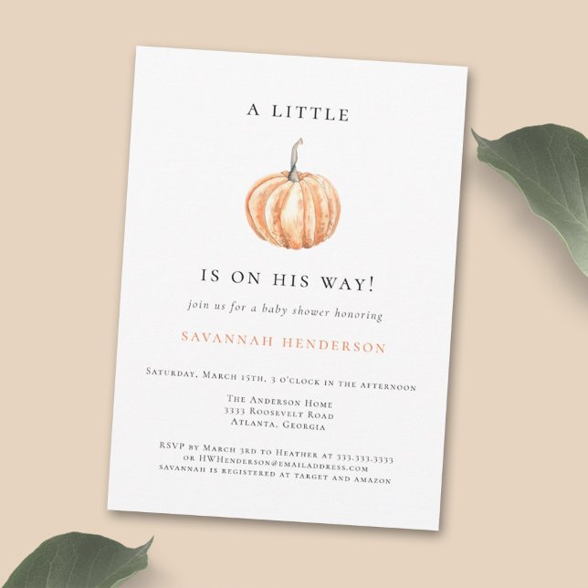 Fall Watercolor Pumpkin Orange Baby Shower Invitation (Creator Uploaded)