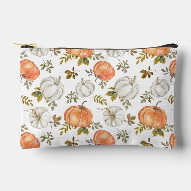 Fall Watercolor Pumpkin Pattern Accessory Pouch (Front)
