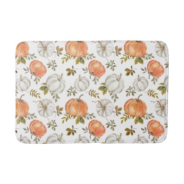 Fall Watercolor Pumpkin Pattern Bath Mat (Front)