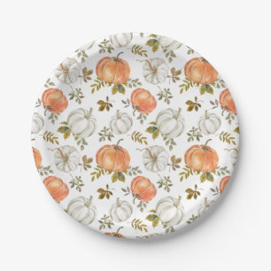 Fall Watercolor Pumpkin Pattern Paper Plate