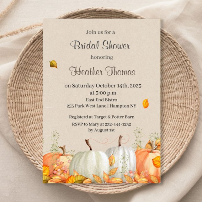 Fall Watercolor Pumpkins Bridal Shower Invitation (Creator Uploaded)