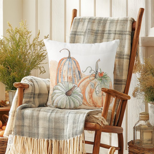 Fall Watercolor Pumpkins Cushion (Cozy Fall Home Decorative Throw Pillow)