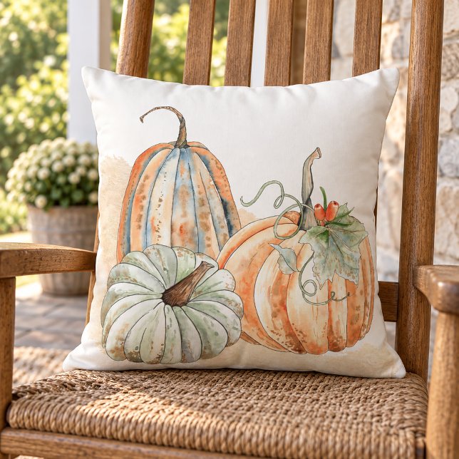 Fall Watercolor Pumpkins Cushion (Cozy Fall Home Decorative Throw Pillow)