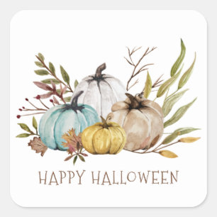 Fall Watercolor Pumpkins Happy Halloween Square Sticker