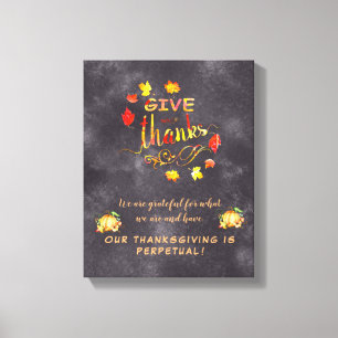 Fall Watercolor Pumpkins Leaves Give Thanks Canvas Print